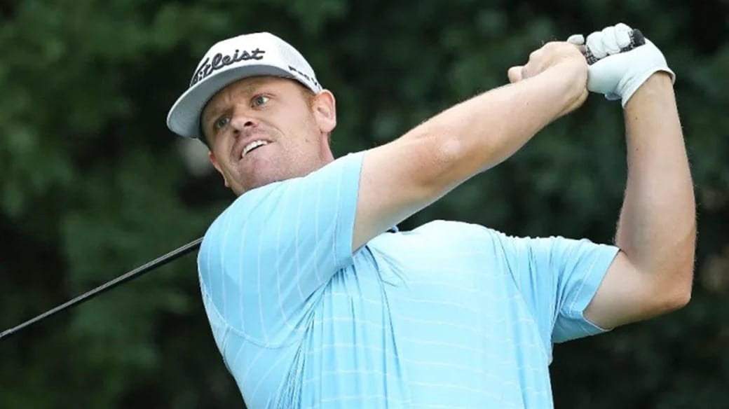 Paul Fishburn launches his Pro V1 golf ball off the tee during action at the Canada Life Championship